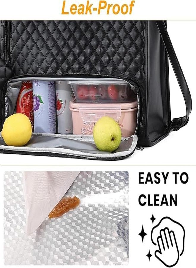 BEDSTEFAR Lunch Tote Bag for Women, 15.6 Inch Laptop Bag with Insulated Lunch Compartment, Quilted Large Capacity Computer Handbag with Purse for Business, Work, Nurse, Office, Collage, Casual, Black - Image 4
